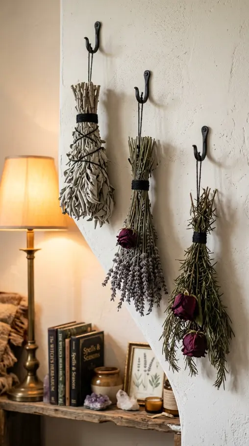 13 Cozy Halloween Decor Witchy Bedroom Corner Style 3 3. The Hanging Dried Botanical Bundles