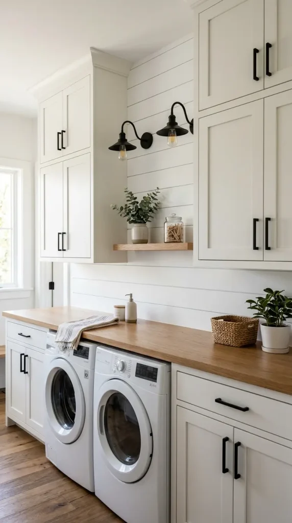 15 Laundry Room Designs Modern Farmhouse Shiplap and Warm Wood 3 3. The Shaker Upper Cabinets