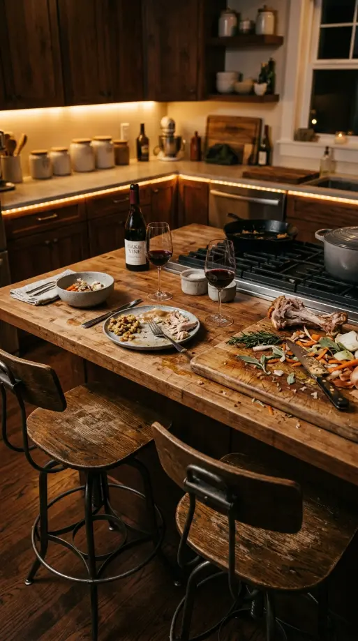 13 Romantic Thanksgiving Table for Two Date Night Idea 3 3. Tiny Kitchen Island Dinner With Bar Stools