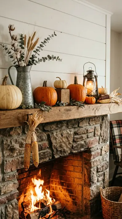 12 Rustic Fall Decorating Ideas Farmhouse Living Room 4 4. A Fall Farmhouse Fireplace Mantel