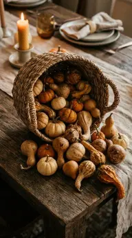 17 Boho Eclectic Centerpiece for Thanksgiving 4 4. A Handwoven Basket Overflowing With Dried Gourds