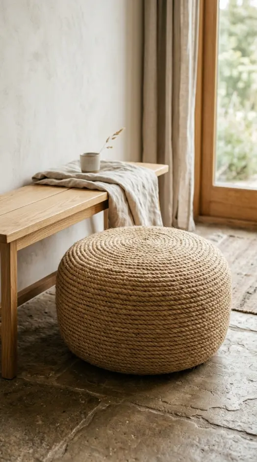 12 Cozy Reading Corners Scandi Sheepskin Arch Nook 4 4. A Round Woven Jute Pouf