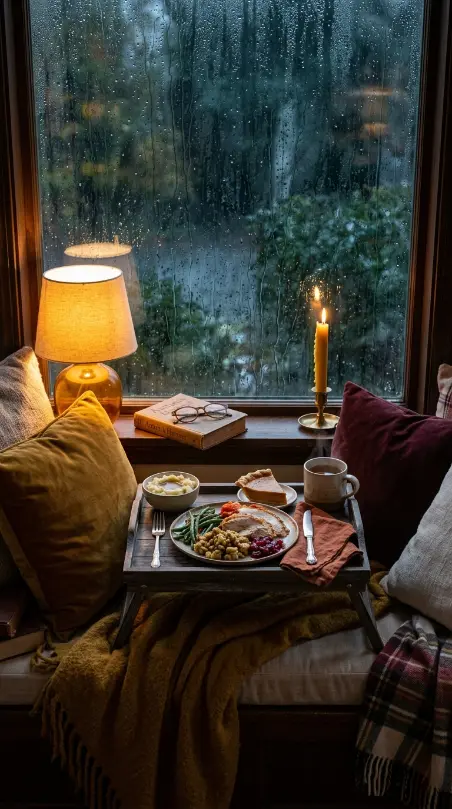 13 Romantic Thanksgiving Table for Two Date Night Idea 4 4. Candlelit Reading Nook Table Tucked Into a Window Seat