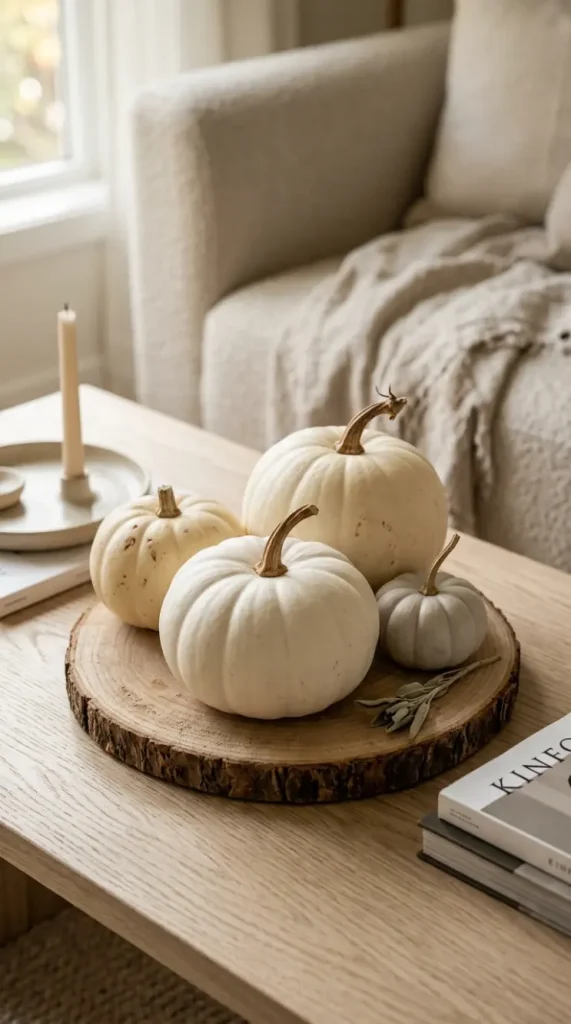 15 Fall Home Decor Ideas Scandinavian Minimal Warm Style 4 4. Place Matte White or Cream Pumpkins Instead of Orange