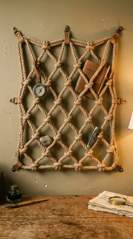 15 Boys Room Decor Explorer Adventure Vintage Map 4 4. Rope Cargo Netting on the Wall