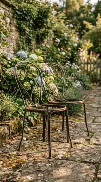 14 Summer Cottagecore Garden Patio Wildflower Sitting 4 4. Rustic Wire Garden Chairs