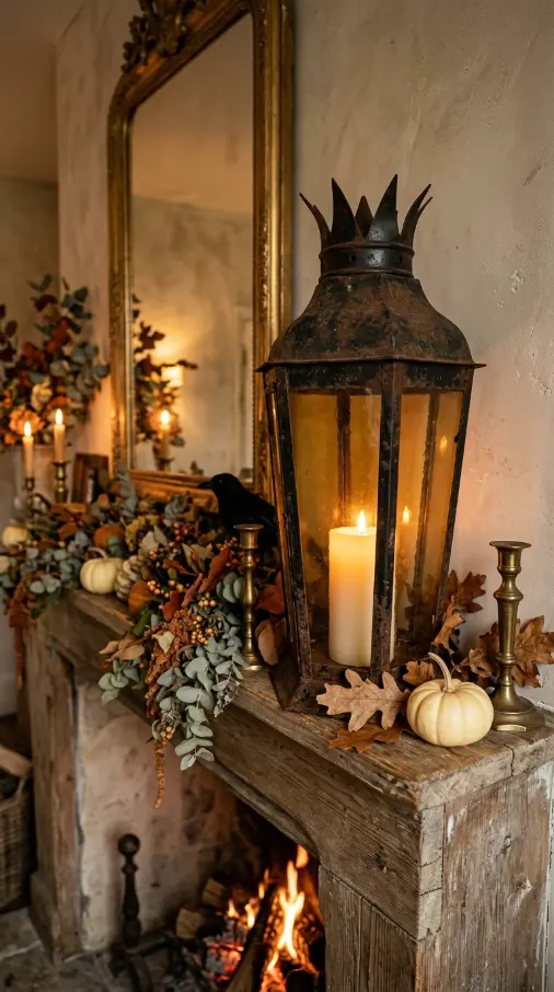 17 Elegant Halloween Mantel Decor French Country Style 4 4. The Antique Lantern with LED Candle