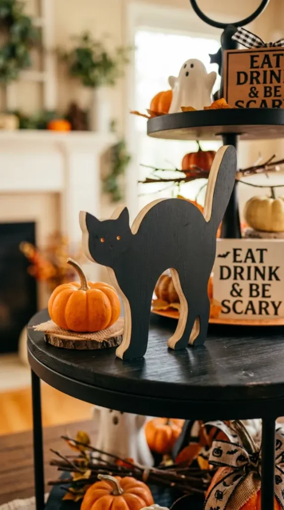 16 Cute Halloween Tiered Tray Black and Orange Classic Style 4 4. The Black Cat Silhouette Cut-Out