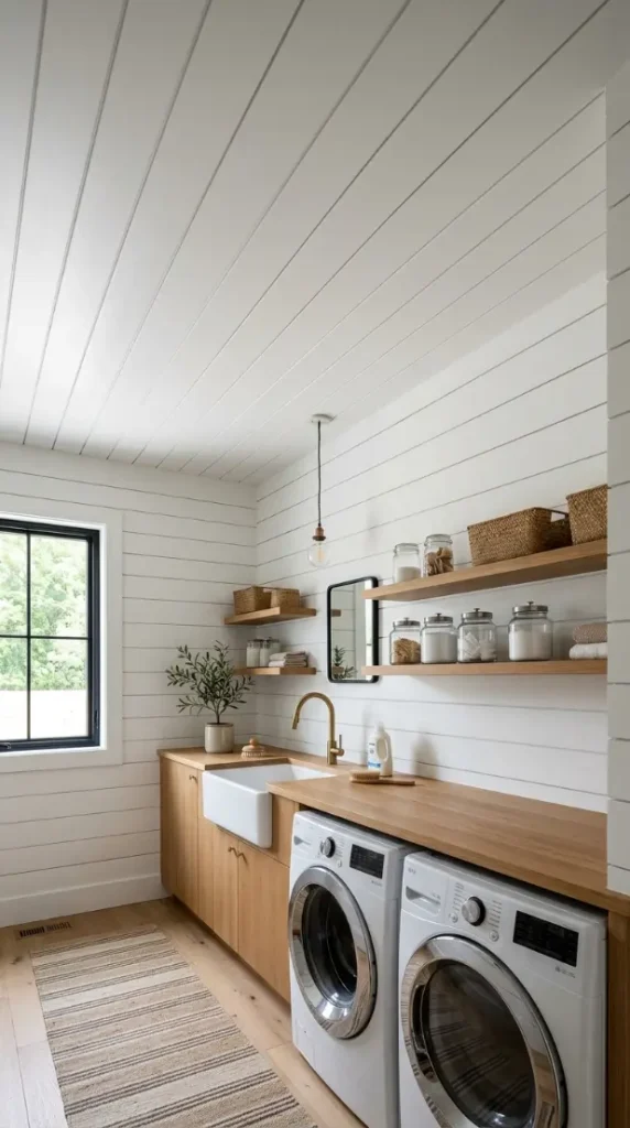 15 Laundry Room Designs Modern Farmhouse Shiplap and Warm Wood 4 4. The Ceiling Shiplap Treatment