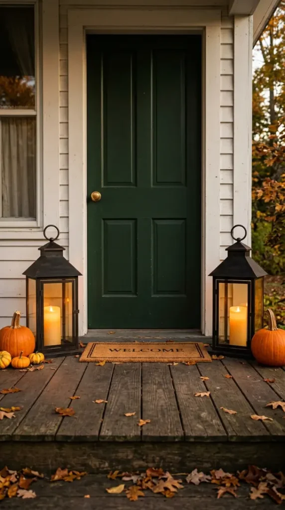 13 Outdoor Halloween Display Farmhouse Harvest Porch Style 4 4. The Galvanized Metal Farmhouse Lantern Pair