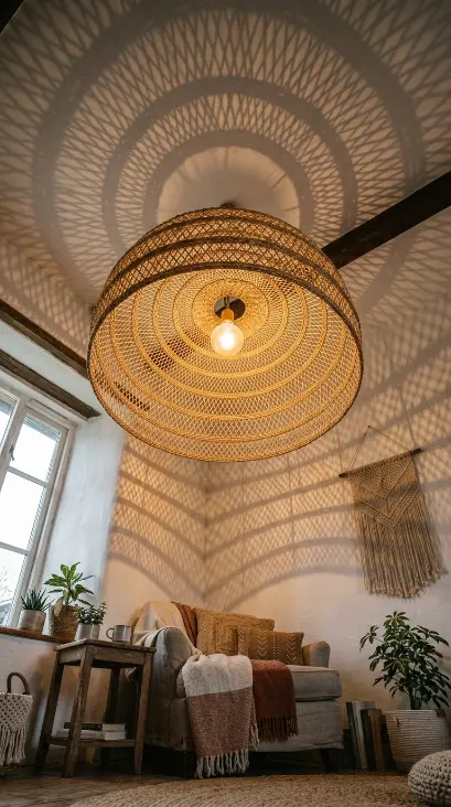 17 Small Reading Nook Cozy Corner Boho Woven Warmth 4 4. Woven Rattan Pendant Light