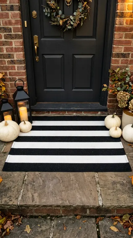13 Easy Halloween Entryway Decor Black White Classic Style 5 5. A Black and White Striped Doormat