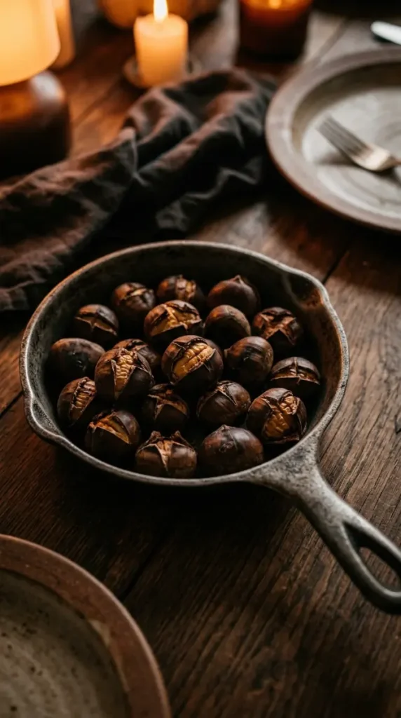 16 Small Moody Thanksgiving Table for Intimate Nights 5 5. A Small Cast Iron Pan of Roasted Chestnuts Passed Hand to Hand