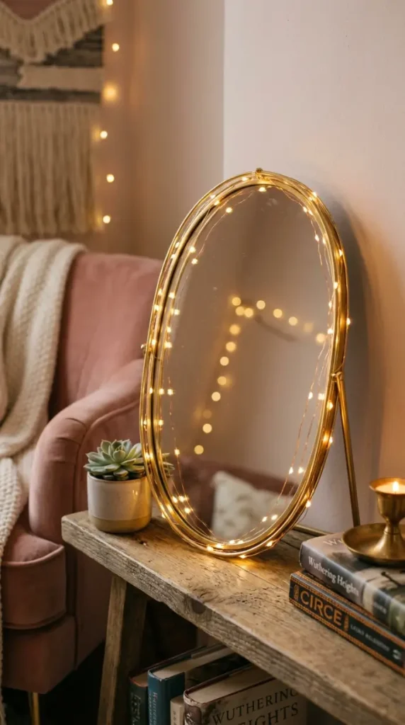 16 Cozy Reading Corners Whimsical Blush Fairy Lights 5 5. A Small Vintage Vanity Mirror With Fairy Lights
