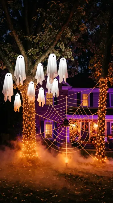 12 Outdoor Halloween Display Haunted House Front Yard 5 5. Haunted Trees With Ghost Installations