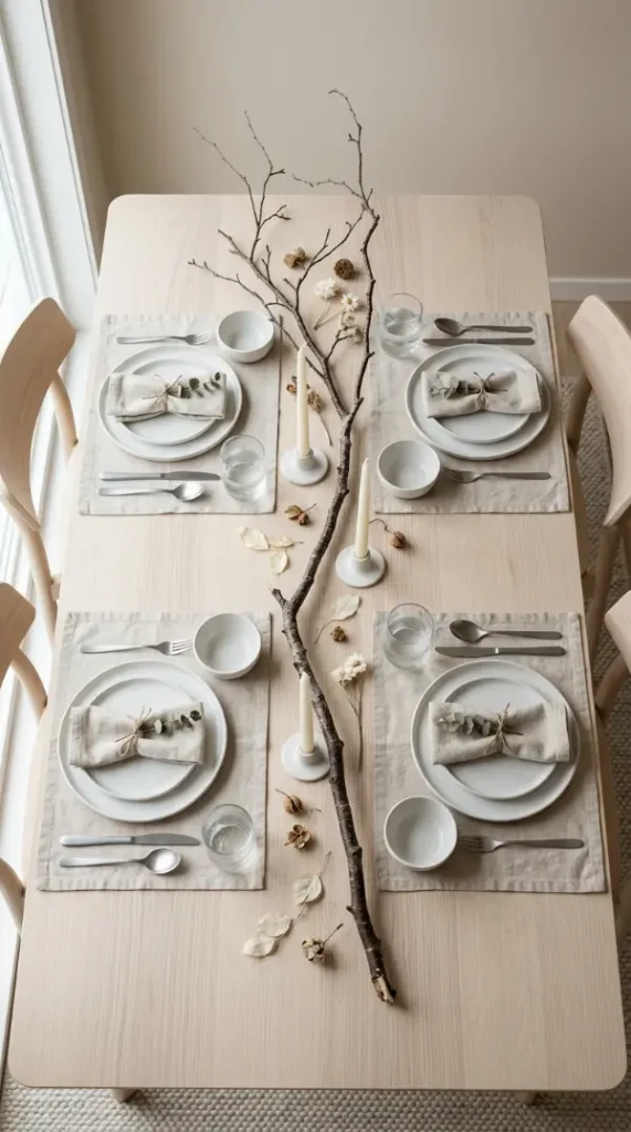 12 Romantic Thanksgiving Feast Styling Ideas to Save 5 5. Minimalist Scandinavian Table in Pale Wood and White