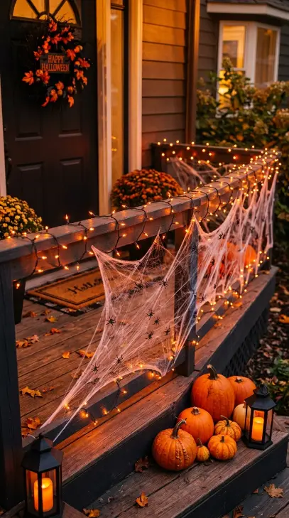 13 Dollar Tree Halloween Decor Ideas Front Porch Budget 5 5. Orange String Lights Along the Porch Railing