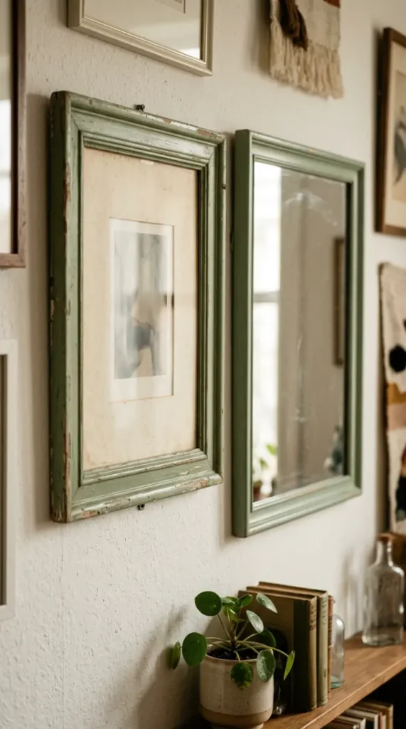 11 Thrifted Gallery Wall Ideas With Mismatched Frames 5 5. Ornate Silver Rococo Frame Beside a Plain Unfinished Wood Frame