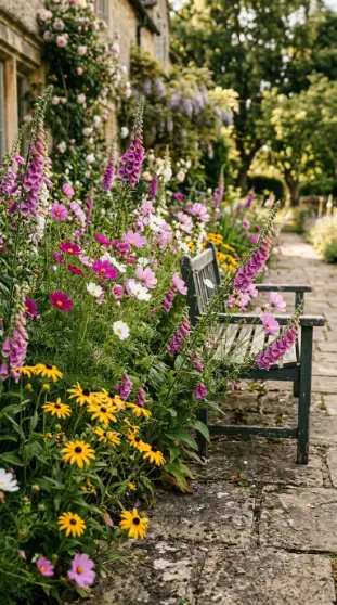 14 Summer Cottagecore Garden Patio Wildflower Sitting 5 5. Overflowing Wildflower Border