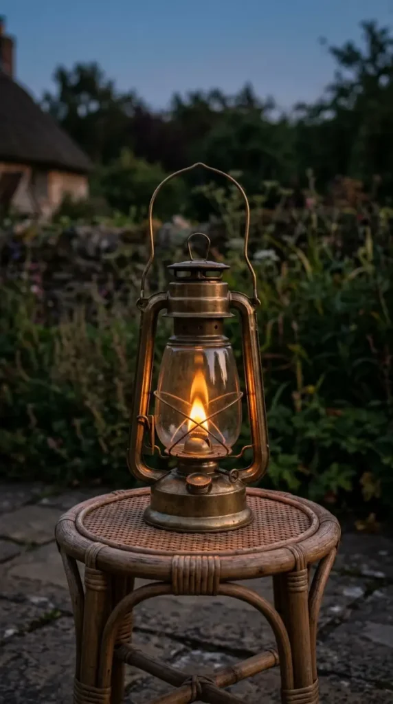 17 Summer Cottagecore Hammock Sitting Area Dusk Glow 5 5. Small Brass Hurricane Lantern