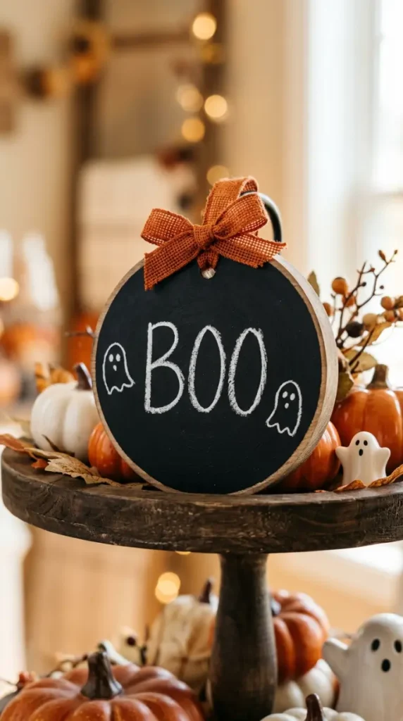 16 Cute Halloween Tiered Tray Black and Orange Classic Style 5 5. The BOO Chalkboard Sign