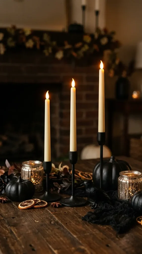 15 Dollar Tree Halloween Decor Window and Table Vignette Style 5 5. The Battery Taper Candle in Thrifted or Dollar Tree Holder