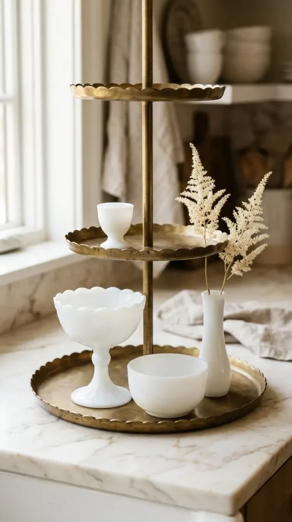 13 Neutral Fall Decor Ideas for Tiered Tray Vignette Style 5 5. The Milk Glass Vessel Collection