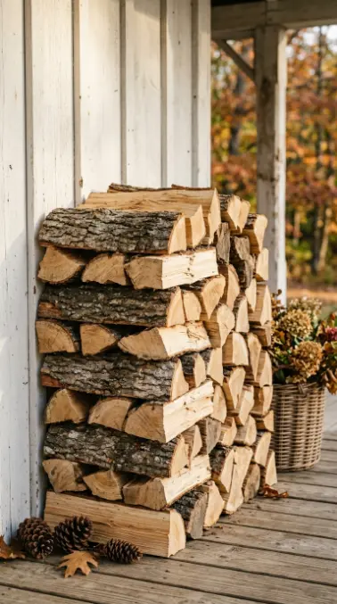 13 Rustic Fall Decorating Front Porch and Entryway Style 5 5. The Split Firewood Stack Porch Accent