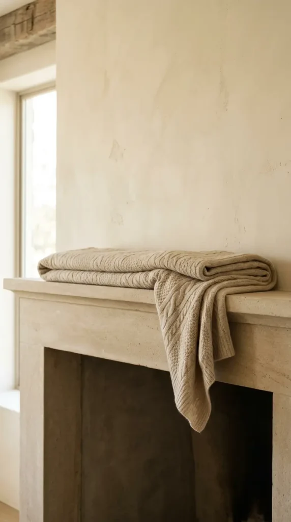 14 Fall Mantel Decor Ideas for a Quiet Luxury Neutral Look 6 6. A Cashmere Throw Draped Along the Mantel Edge
