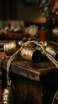 17 Boho Eclectic Centerpiece for Thanksgiving 6 6. A Cluster of Small Brass Bells Strung on Twine