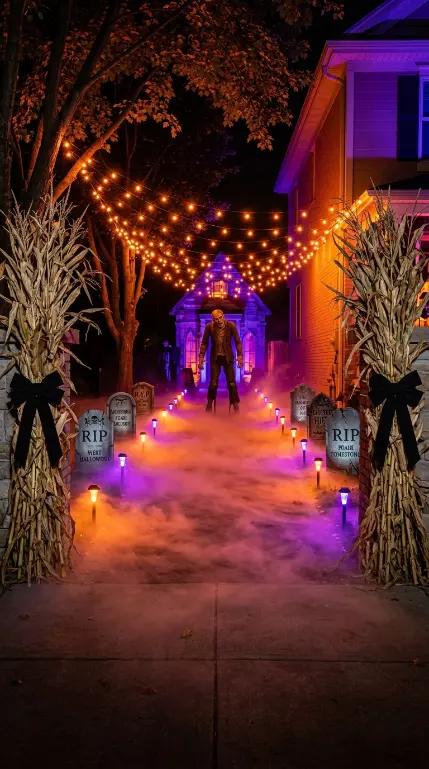 12 Outdoor Halloween Display Haunted House Front Yard 6 6. A Complete Driveway Secondary Scene