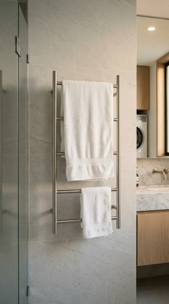 16 Laundry Room Bathroom Combo Maximized Built-In Minimal 6 6. A Heated Towel Rail as the Room's Sole Decorative Vertical