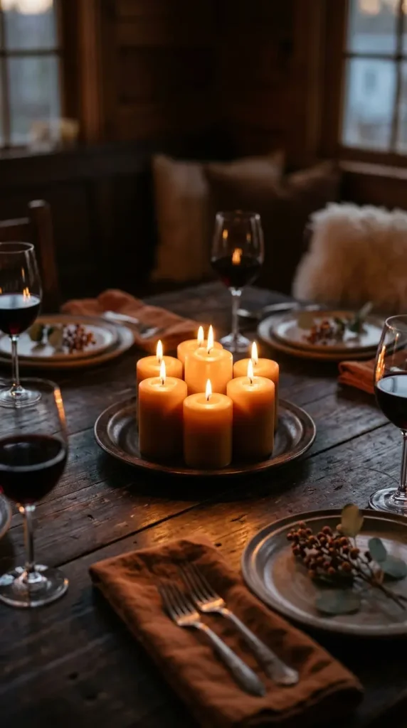 16 Small Moody Thanksgiving Table for Intimate Nights 6 6. A Low Cluster of Beeswax Candles Instead of a Tall Centerpiece