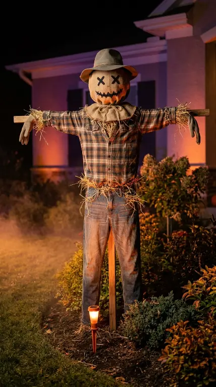 15 Outdoor Halloween Decorations Front Yard Spooky Style 6 6. A Scarecrow in the Garden Bed