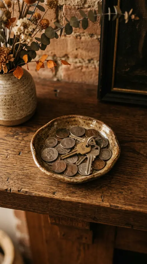 18 Collected Fall Mantel Styling Ideas That Feel Easy 6 6. A Small Dish of Loose Change and Keys Left Out