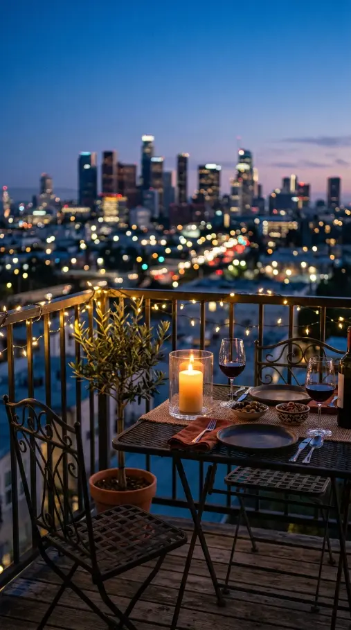 12 Romantic Thanksgiving Feast Styling Ideas to Save 6 6. Candlelit Balcony Table Overlooking the City at Dusk
