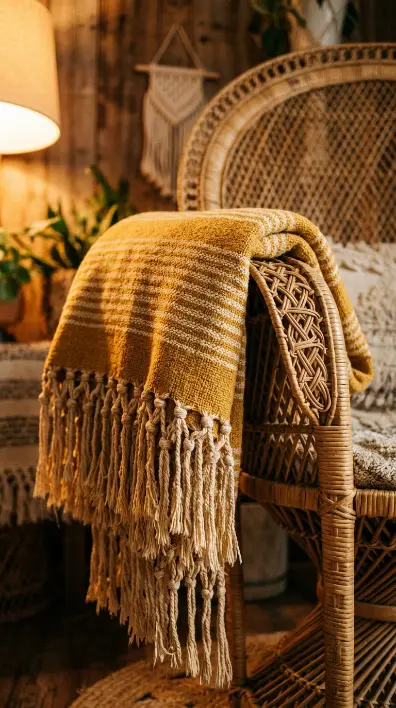 17 Small Reading Nook Cozy Corner Boho Woven Warmth 6 6. Fringed Mustard Throw Blanket
