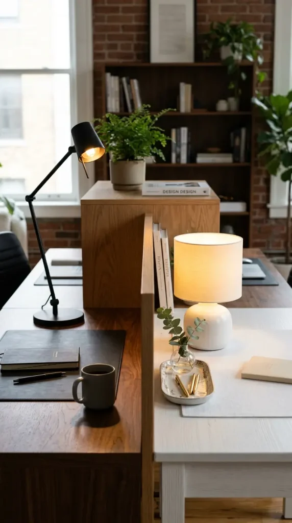 11 Office Room Ideas Shared Dual Desk His and Hers Style 6 6. Give Each Person Their Own Dedicated Desk Lamp