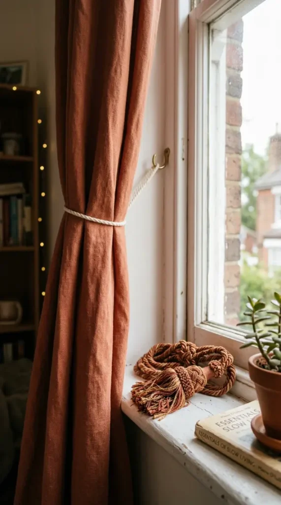 13 Late Summer Bedroom Textile Swap Declutter Refresh 6 6. Heavy Drapery Tiebacks Replaced With Simple Cord