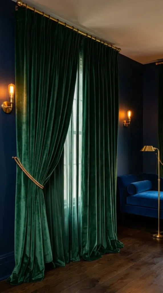 10 Chaise Lounge Velvet Jewel Tone Sapphire Blue Style 6 6. Heavy Velvet Drapes in Deep Forest Green