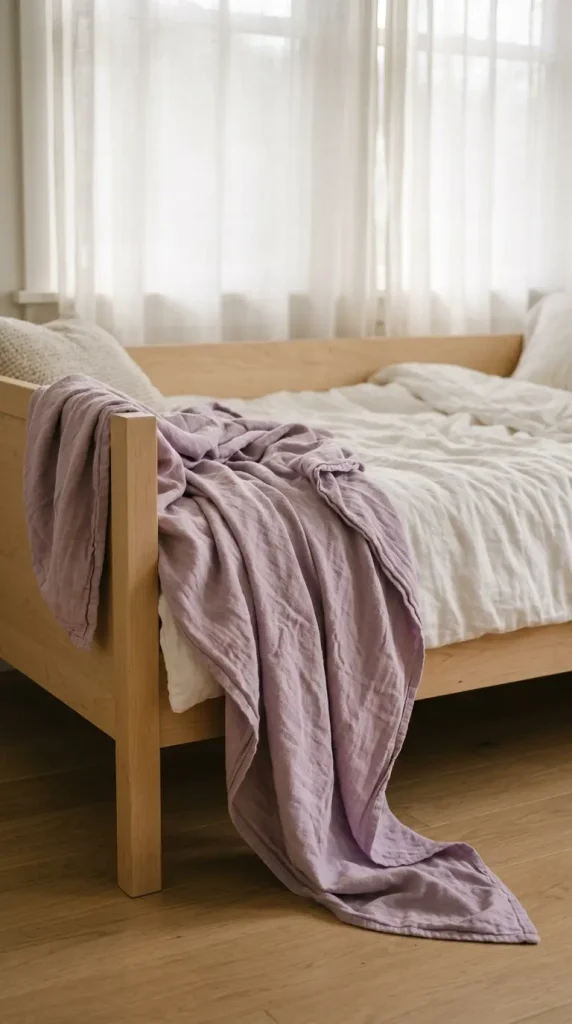 18 Romanticizing My Room Small Space Sheer Drapery Ideas 6 6. Pastel Throw Blanket Draped Over the Daybed