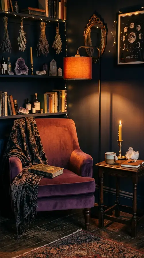 13 Cozy Halloween Decor Witchy Bedroom Corner Style 6 6. The Amber-Shade Floor Lamp