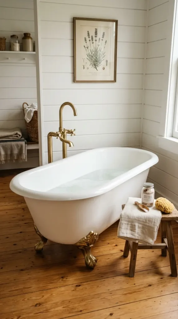 14 Laundry Room Bathroom Combo Warm Neutral Farmhouse Style 6 6. The Clawfoot Bath Integration