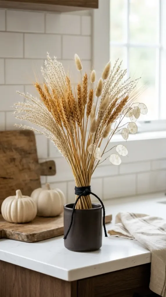 15 Chic Neutral Halloween Decor Kitchen Counter Style 6 6. The Dried Wheat and Grass Harvest Bundle