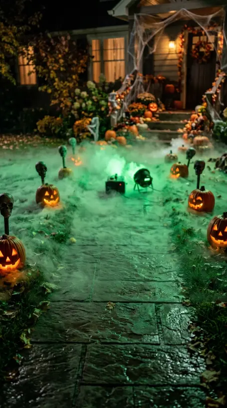 16 Outdoor Halloween Decorations Light-Up Pathway Night Style 6 6. The Green Fog Machine with Colored Ground Light