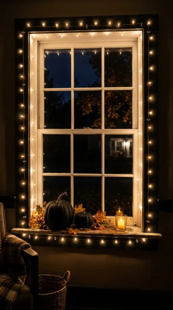 15 Dollar Tree Halloween Decor Window and Table Vignette Style 6 6. The Window Ledge LED String Light Border