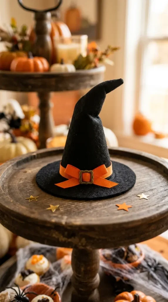 16 Cute Halloween Tiered Tray Black and Orange Classic Style 6 6. The Witch Hat Mini Prop