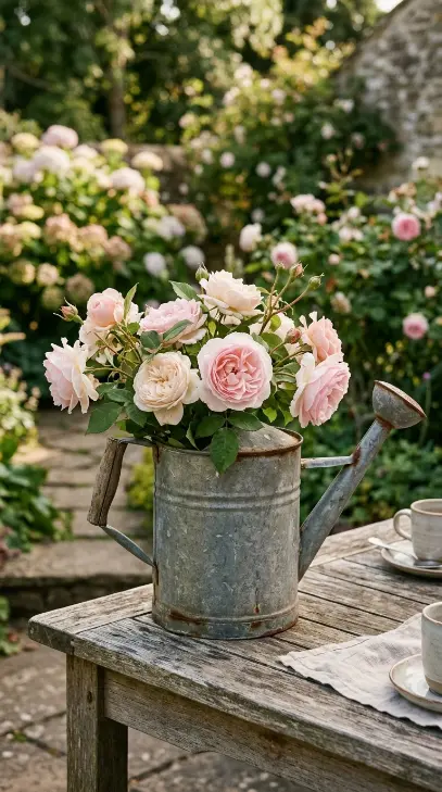 14 Summer Cottagecore Garden Patio Wildflower Sitting 6 6. Vintage Watering Can as Vase