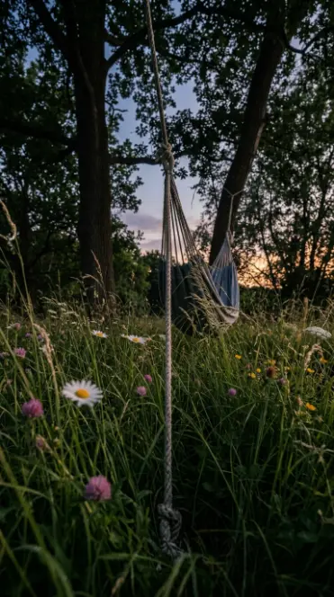 17 Summer Cottagecore Hammock Sitting Area Dusk Glow 6 6. Wildflower Meadow Grass Underfoot