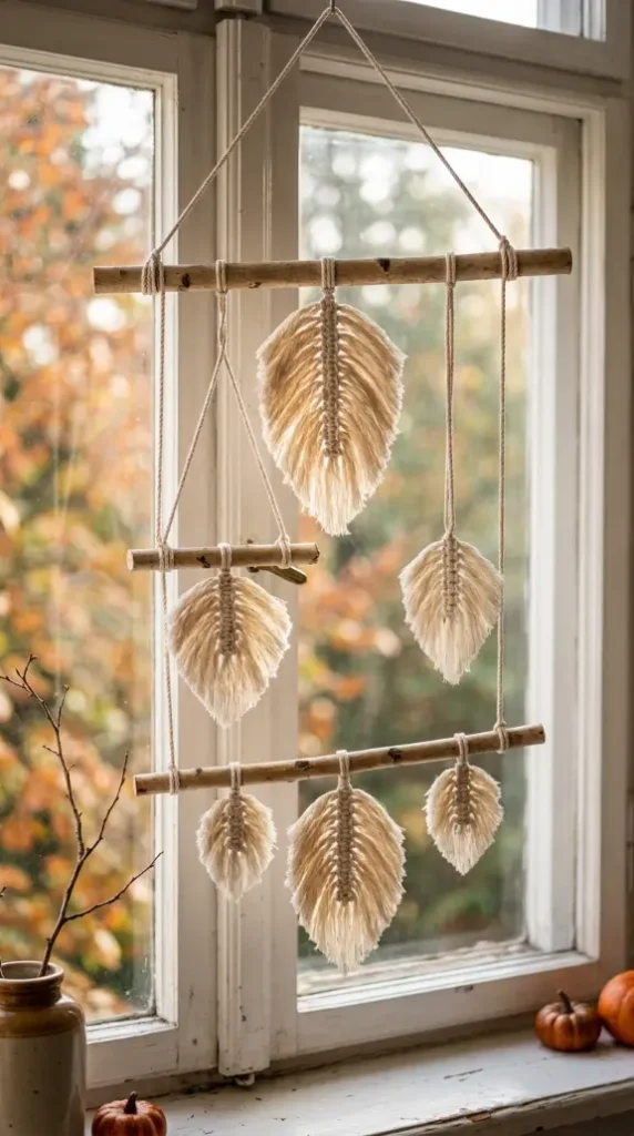 13 DIY Fall Home Decor Project Macramé Leaf Wall Hanging 7 7. A Macramé Leaf Mobile